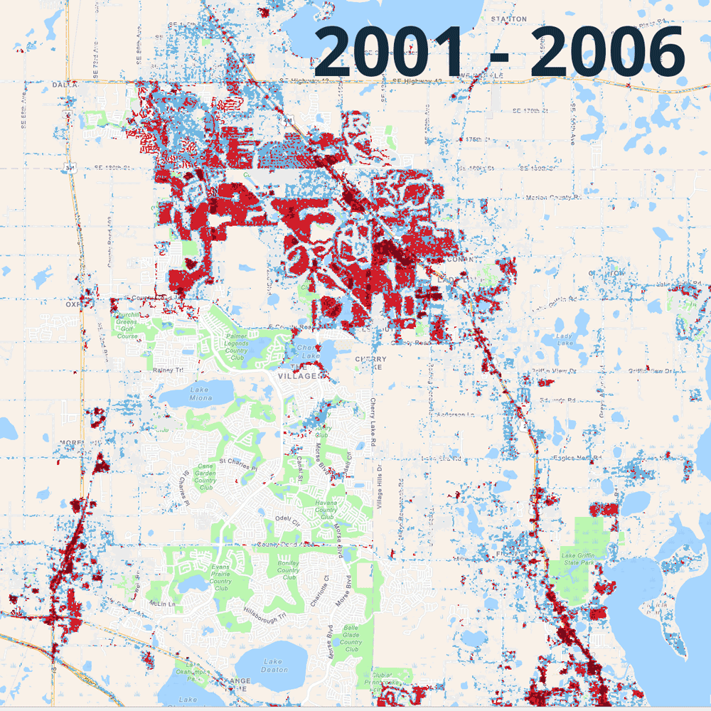 Increased Paved surface area map graphic covering 2001-2021
